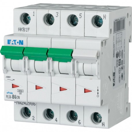 Eaton-moeller PLS6-B6/3N-MW Y7-242986 EATON ELECTRIC Over current switch, 6A, 3pole+N, type B characteristic