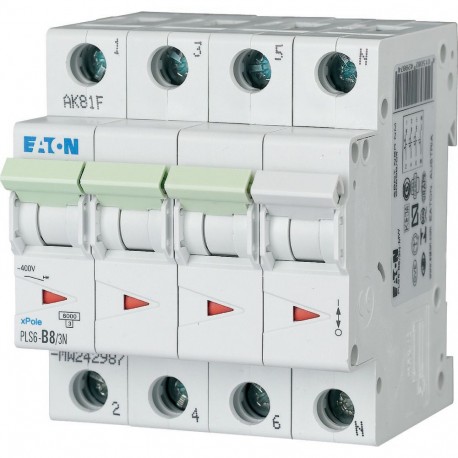 Eaton-moeller PLS6-B8/3N-MW EATON ELECTRIC Over current switch, 8A, 3pole+N, type B characteristic