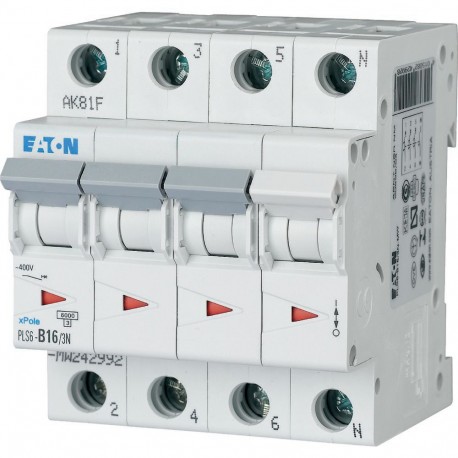 Eaton-moeller PLS6-B16/3N-MW Y7-242992 EATON ELECTRIC Over current switch, 16A, 3pole+N, type B characteristic