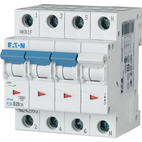 Eaton-moeller PLS6-B20/3N-MW Y7-242993 EATON ELECTRIC Over current switch, 20A, 3pole+N, type B characteristic