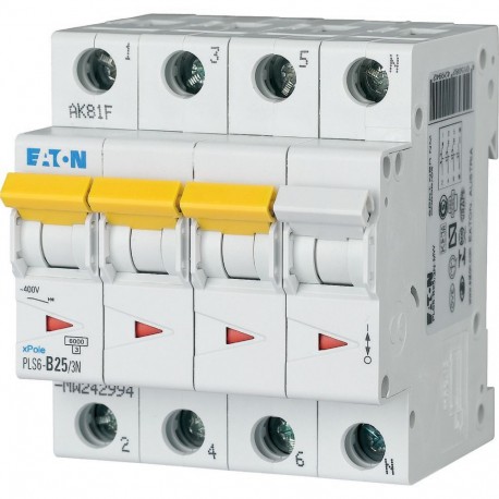 Eaton-moeller PLS6-B25/3N-MW Y7-242994 EATON ELECTRIC Over current switch, 25A, 3pole+N, type B characteristic