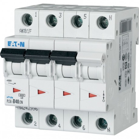 Eaton-moeller PLS6-B40/3N-MW Y7-242996 EATON ELECTRIC Over current switch, 40A, 3pole+N, type B characteristic