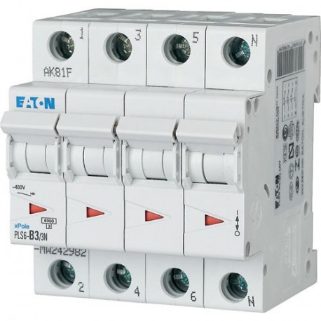 Eaton-moeller PLS6-C3/3N-MW EATON ELECTRIC Over current switch, 3A, 3pole+N, type C characteristic