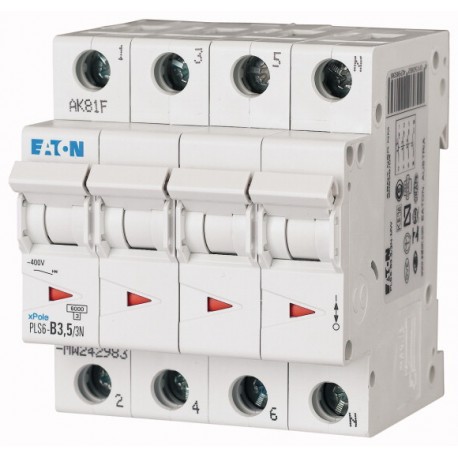 Eaton-moeller PLS6-C3,5/3N-MW EATON ELECTRIC Over current switch, 3, 5 A, 3pole+N, type C characteristic