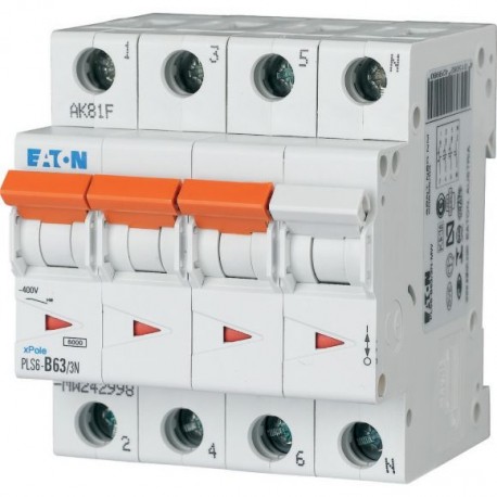 Eaton-moeller PLS6-C63/3N-MW Y7-243024 EATON ELECTRIC Over current switch, 63A, 3pole+N, type C characteristic