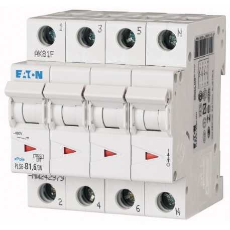 Eaton-moeller PLS6-D1,6/3N-MW EATON ELECTRIC Over current switch, 1, 6 A, 3pole+N, type D characteristic