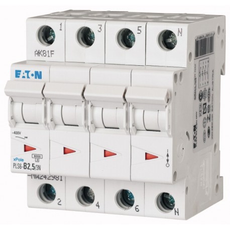 Eaton-moeller PLS6-D2,5/3N-MW EATON ELECTRIC Over current switch, 2, 5 A, 3pole+N, type D characteristic