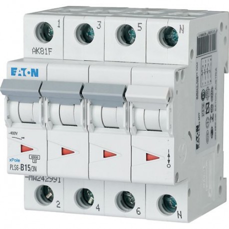 Eaton-moeller PLS6-D15/3N-MW EATON ELECTRIC Over current switch, 15A, 3pole+N, type D characteristic