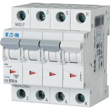 Eaton-moeller PLS6-D16/3N-MW Y7-243041 EATON ELECTRIC Over current switch, 16A, 3pole+N, type D characteristic