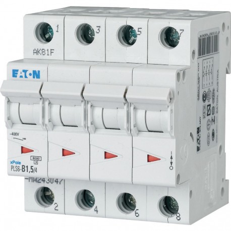 Eaton-moeller PLS6-B1,5/4-MW EATON ELECTRIC Over current switch, 1, 5 A, 4 p, type B characteristic