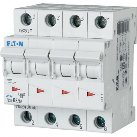 Eaton-moeller PLS6-B2,5/4-MW EATON ELECTRIC Over current switch, 2, 5 A, 4 p, type B characteristic