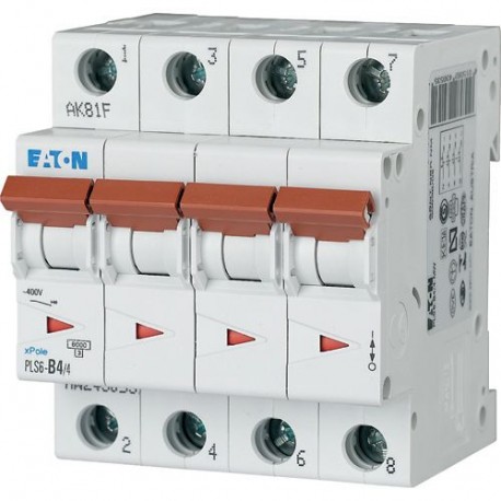 Eaton-moeller PLS6-B4/4-MW EATON ELECTRIC Over current switch, 4A, 4 p, type B characteristic