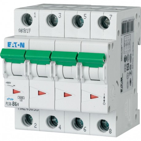 Eaton-moeller PLS6-B6/4-MW Y7-243055 EATON ELECTRIC Over current switch, 6A, 4 p, type B characteristic