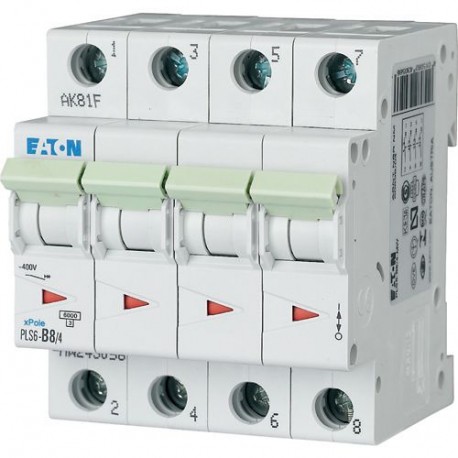Eaton-moeller PLS6-B8/4-MW EATON ELECTRIC Over current switch, 8A, 4 p, type B characteristic