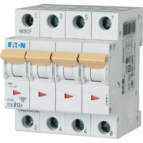 Eaton-moeller PLS6-B12/4-MW EATON ELECTRIC Over current switch, 12A, 4 p, type B characteristic