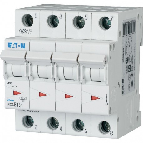 Eaton-moeller PLS6-B15/4-MW EATON ELECTRIC Over current switch, 15A, 4 p, type B characteristic