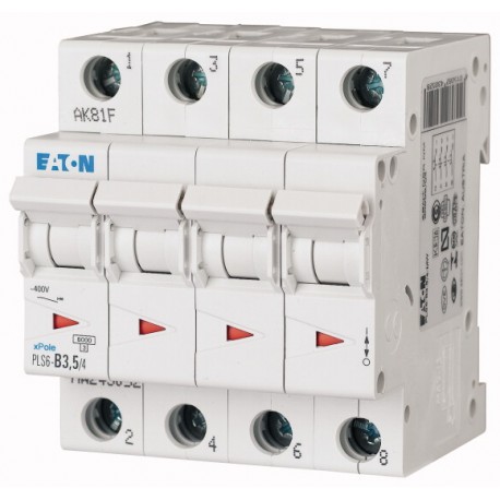 Eaton-moeller PLS6-C3,5/4-MW EATON ELECTRIC Over current switch, 3, 5 A, 4 p, type C characteristic