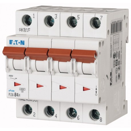 Eaton-moeller PLS6-C4/4-MW EATON ELECTRIC Over current switch, 4A, 4 p, type C characteristic