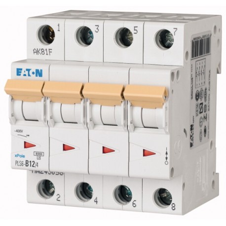 Eaton-moeller PLS6-D12/4-MW EATON ELECTRIC Over current switch, 12A, 4 p, type D characteristic