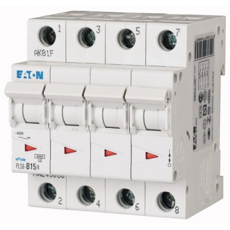 Eaton-moeller PLS6-D15/4-MW EATON ELECTRIC Over current switch, 15A, 4 p, type D characteristic