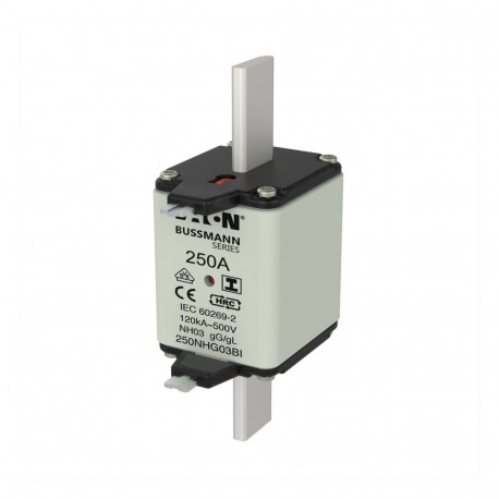 EATON - MOELLER NH FUSE 250A 500V GL/GG SIZE 03 NH FUSE 250A 500V GL/GG SIZE 03 250NHG03BI EATON ELECTRIC Fuse-link, LV, 250 A, AC 500 V, NH03, gL/gG, IEC, ..