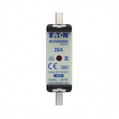 EATON - MOELLER NH FUSE 25A 400V GG/GL SIZE 000 NH FUSE 25A 400V GG/GL SIZE 000 25NHG000BI-400 EATON ELECTRIC Fuse-link, LV, 25 A, AC 400 V, NH000, gL/gG, I..