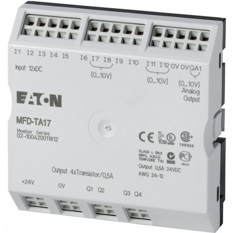 Eaton-moeller MFD-TA17 0004519707 EATON ELECTRIC I/O module, 24 V DC, for MFD-CP8/CP10, 12DI(4AI), 4DO-Trans, 1AO