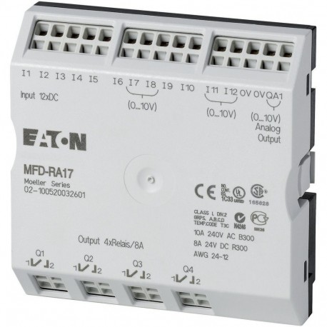 Eaton-moeller MFD-RA17 0004519706 EATON ELECTRIC I/O module, 24 V DC, for MFD-CP8/CP10, 12DI(4AI), 4DO relays, 1AO