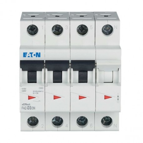 Eaton-moeller FAZ-D3/3N Y7-278988 EATON ELECTRIC Miniature circuit breaker (MCB), 3A, 3pole+N, type D characteristic