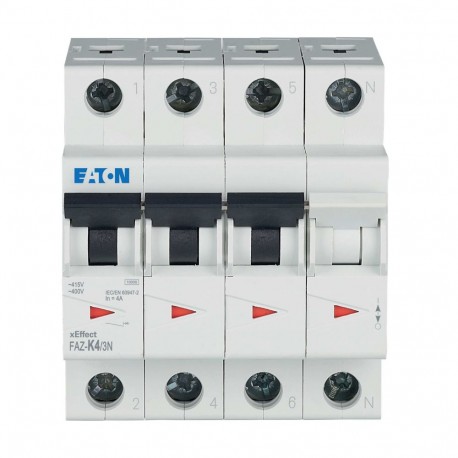 Eaton-moeller FAZ-K4/3N Y7-279008 EATON ELECTRIC Miniature circuit breaker (MCB), 4A, 3Np, K-Char, AC