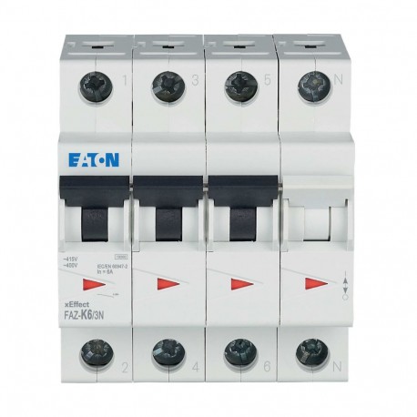 Eaton-moeller FAZ-K6/3N Y7-279009 EATON ELECTRIC Miniature circuit breaker (MCB), 6A, 3Np, K-Char, AC