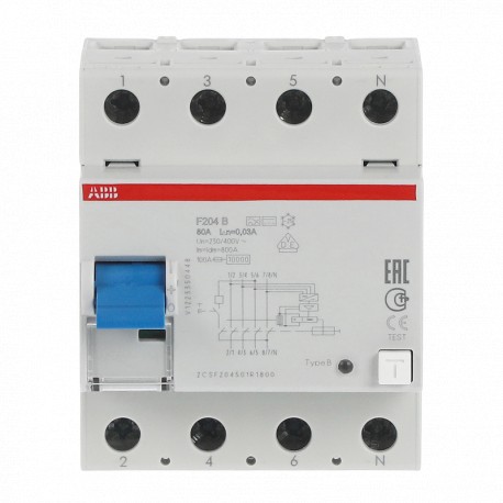 Abb FI F204B-80/0,03 Residual Current Circuit Breaker 4P 80A B 30mA