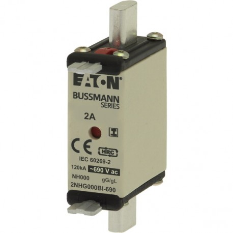 EATON - MOELLER Low Voltage - NH Low Voltage NH 2NHG000BI-690 EATON ELECTRIC Fuse-link, LV, 2 A, AC 500 V, NH000, gL/gG, IEC, dual indicator,..