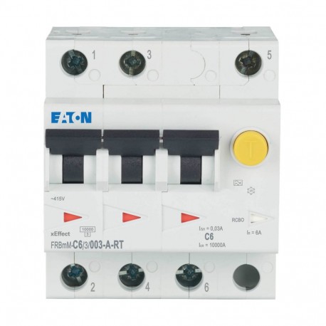 Eaton-moeller FRBMM-C6/3/003-A-RT Y7-305157 EATON ELECTRIC Combined Int. FRBMM, 6A, 30mA, C-Curve, 3P, Class A Ring..