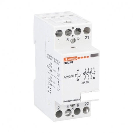 Lovato-electric CN3201024 LOVATO MODULAR CONTACTOR, THREE-POLE OR FOUR-POLE, 32A AC1, 24VAC/DC (3NO+1NC)