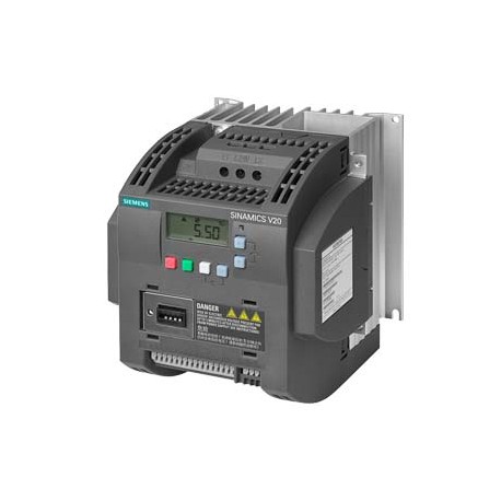 Siemens 6SL3210-5BB11-2UV1 SINAMICS V20 200-240V 1AC -10/+10% 47-63Hz rated power 0.12 kW with 150% overload..