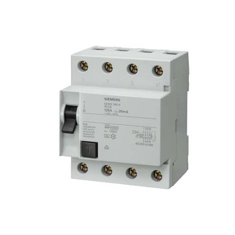 Siemens 5SM3745-8 Residual current operated circuit breaker, 4-pole, type A, selective, In: 125 A, 500 mA, U..