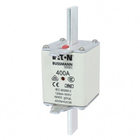 EATON - MOELLER NH FUSE 400A 500V GG/GL SIZE 03 NH FUSE 400A 500V GG/GL SIZE 03 400NHG03B EATON ELECTRIC Fuse-link, LV, 400 A, AC 500 V, NH03, gL/gG, IEC, d..