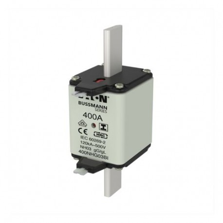 EATON - MOELLER NH FUSE 400A 500V GL/GG SIZE 03 NH FUSE 400A 500V GL/GG SIZE 03 400NHG03BI EATON ELECTRIC Fuse-link, LV, 400 A, AC 500 V, NH03, gL/gG, IEC, ..
