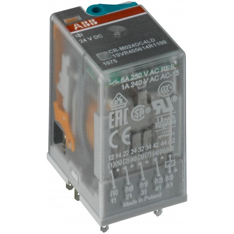Abb 1SVR405618R4100 CR-M012DC4LG Pluggable interface relay 4c/o, A1-A2 12VDC, gold-plated contacts