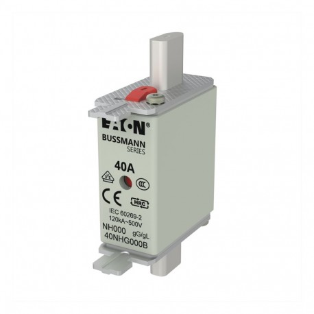 EATON - MOELLER NH FUSE 40A 500V SIZE 000 GG MGL NH FUSE 40A 500V SIZE 000 GG MGL 40NHG000B EATON ELECTRIC Fuse-link, LV, 40 A, AC 500 V, NH000, gL/gG, IEC, ..