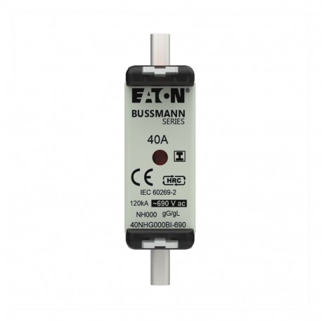 EATON - MOELLER Low Voltage - NH Low Voltage NH 40NHG000BI-690 EATON ELECTRIC Fuse-link, LV, 40A, AC 690 V, NH000, gL/gG, IEC, dual indicator..