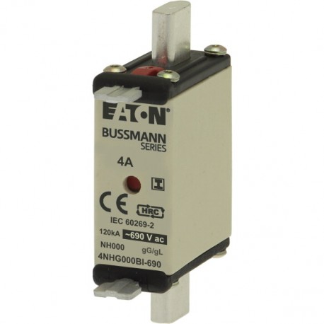 EATON - MOELLER Low Voltage - NH Low Voltage NH 4NHG000BI-690 EATON ELECTRIC Fuse-link, LV, 4 A, AC 500 V, NH000, gL/gG, IEC, dual indicator,..