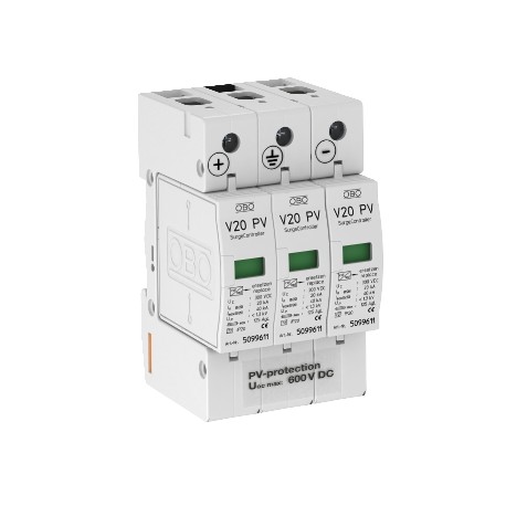 Obo-bettermann V20-C 3PH-600 OBO BETTERMANN SurgeController V20 three-pole for PV systems, 600V DC,