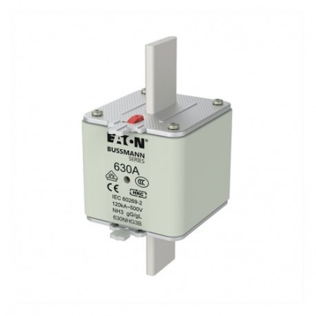 EATON - MOELLER NH FUSE 630A 500V GG/GL SIZE 3 NH FUSE 630A 500V GG/GL SIZE 3 630NHG3B EATON ELECTRIC Fuse-link, LV, 630 A, AC 500 V, NH3, gL/gG, IEC, dual..