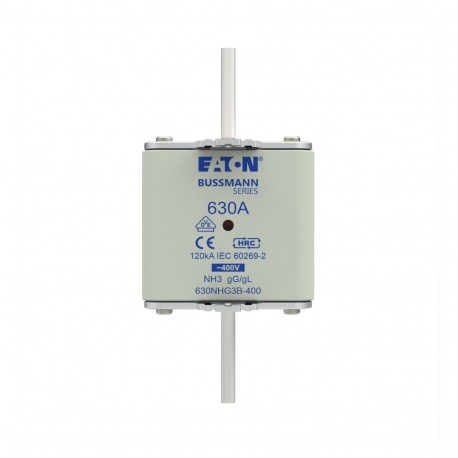 EATON - MOELLER NH FUSE 630A 400V 3 GG/GL SIZE 3 NH FUSE 630A 400V 3 GG/GL SIZE 3 630NHG3B-400 EATON ELECTRIC Fuse-link with blink application, D01, 1A, 400 ..