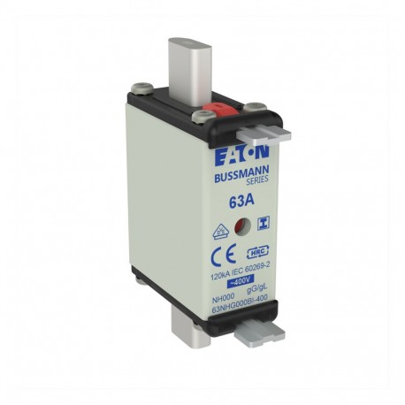 EATON - MOELLER NH FUSE 63A 400V GG/GL SIZE 000 NH FUSE 63A 400V GG/GL SIZE 000 63NHG000BI-400 EATON ELECTRIC Fuse-link, LV, 100 A, AC 400 V, NH000, gL/gG, ..
