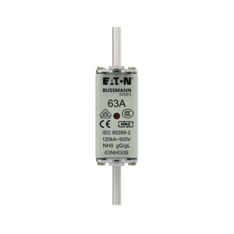 EATON - MOELLER NH FUSE 63A 500V GG/GL SIZE 0 NH FUSE 63A 500V GG/GL SIZE 0 63NHG0B EATON ELECTRIC Fuse-link, LV, 63 A, AC 500 V, NH0, gL/gG, IEC, dual in..