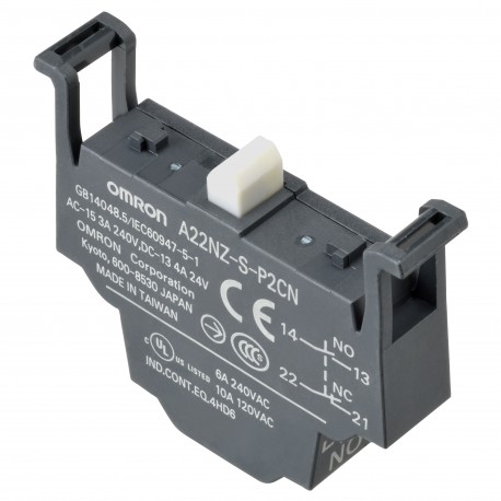 Omron A22NZ-S-P2CN Accessory Pulsatería A22NZ Block Contacts SPST-NO+SPST-NC (white) Push-in+