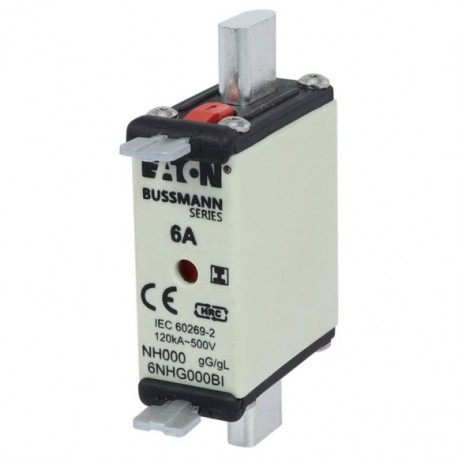 EATON - MOELLER NH FUSE 6A 500V SIZE 000 GG IMGL NH FUSE 6A 500V SIZE 000 GG IMGL 6NHG000BI EATON ELECTRIC Fuse-link, DII, 6A, 500 V, DZ